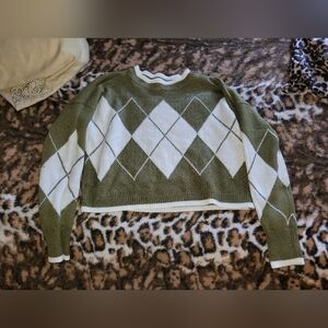 Olive green checkered sweater